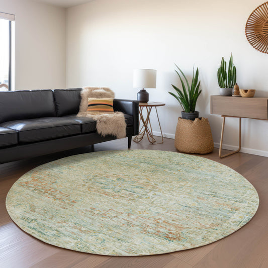 Addison Rugs Chantille ACN1636SA 8 x 8 (ft) Loomed Polyester Sage Round Indoor/Outdoor Machine washable Pet Friendly Area rug