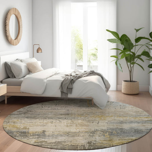 Addison Rugs Chantille ACN1650PW 8 x 8 (ft) Loomed Polyester Pewter Round Indoor/Outdoor Machine washable Pet Friendly Area rug