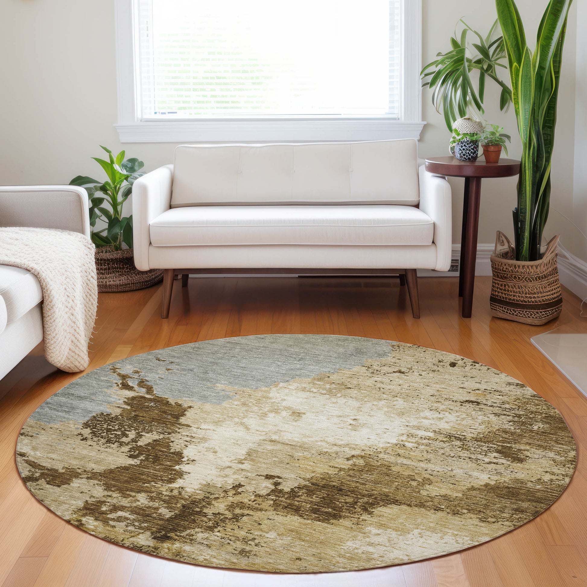 Addison Rugs Chantille ACN1652BR 8 x 8 (ft) Loomed Polyester Brown Round Indoor/Outdoor Machine washable Pet Friendly Area rug