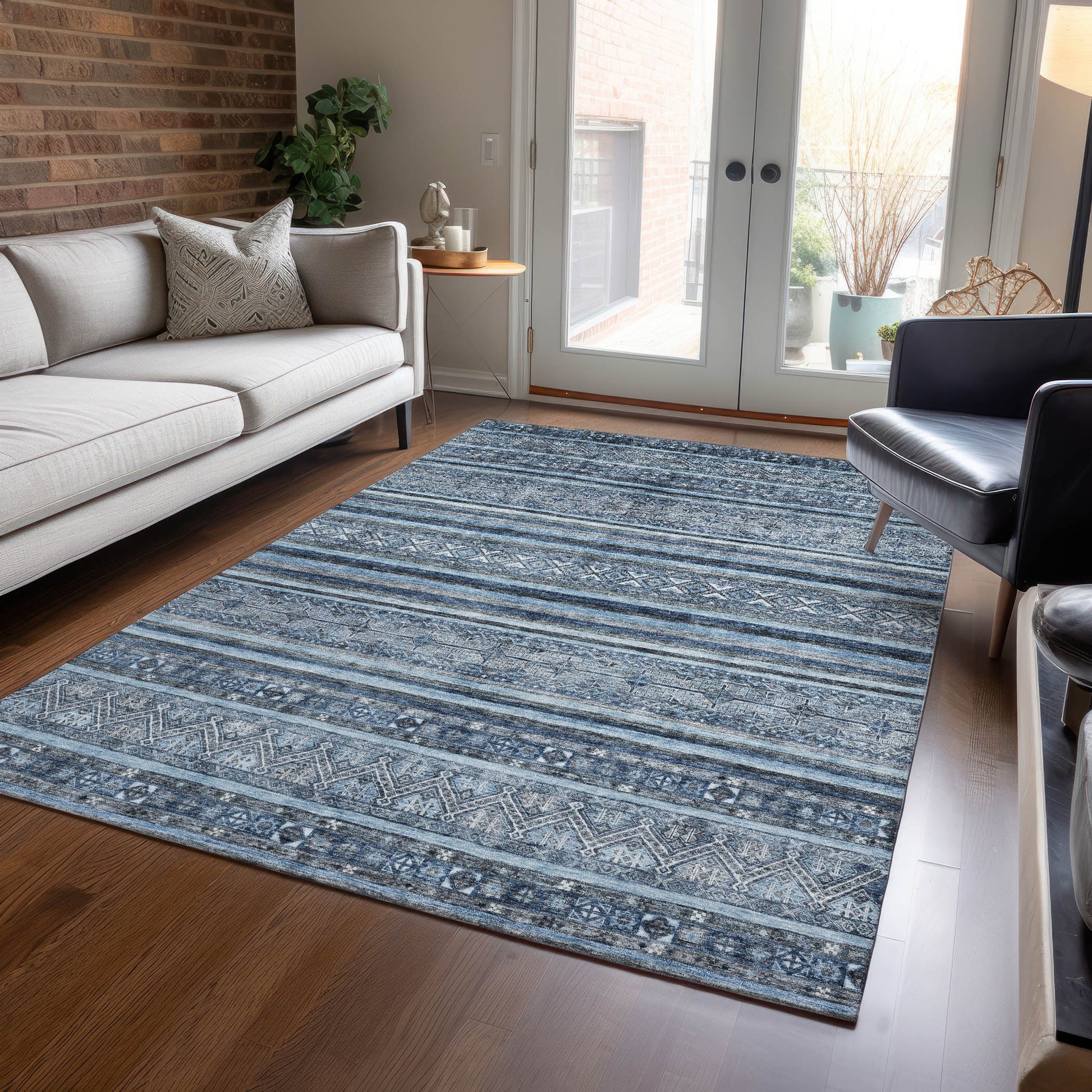 Addison Rugs Chantille ACN1653BU 8 x 10 (ft) Loomed Polyester Blue Rectangular Indoor/Outdoor Machine washable Pet Friendly Area rug