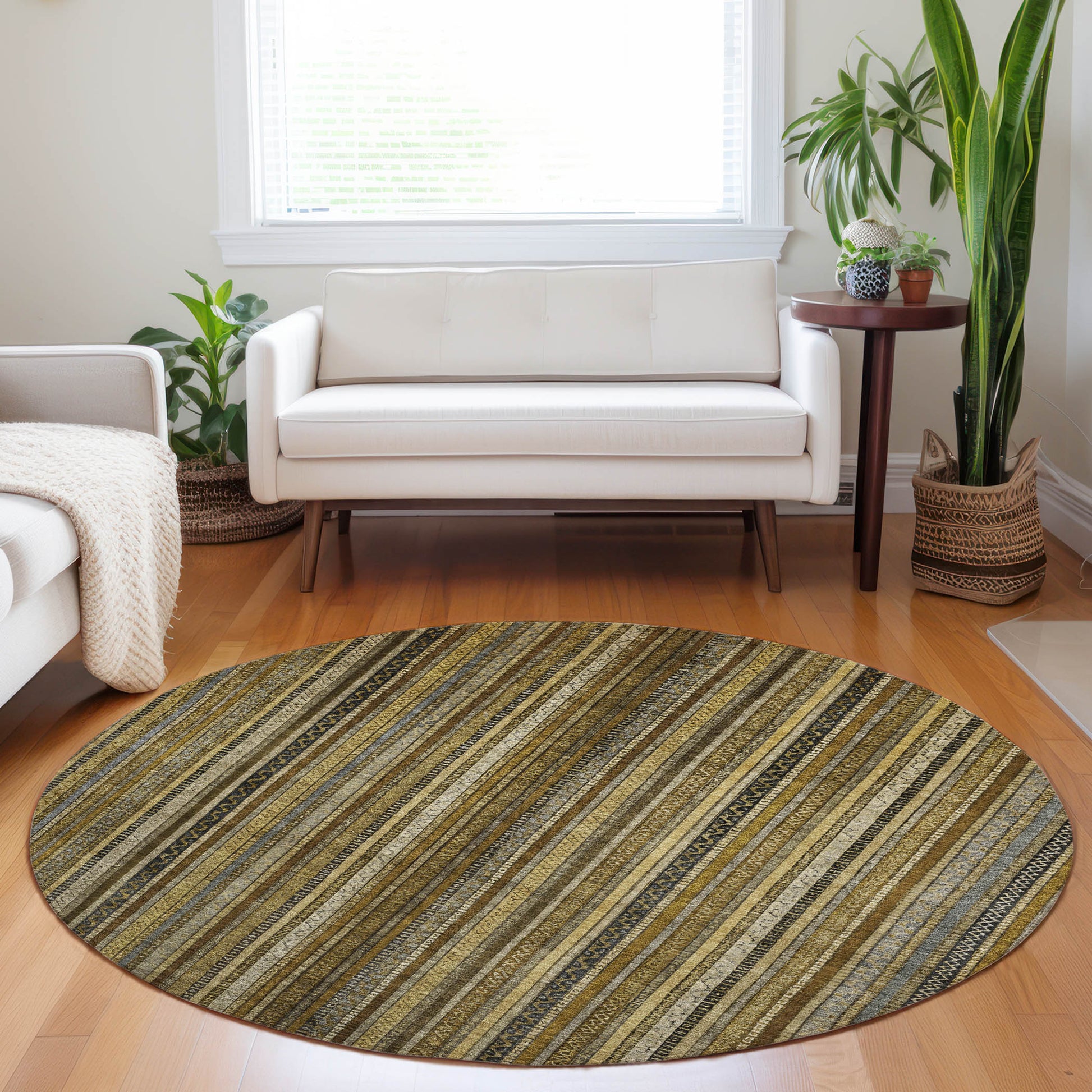 Addison Rugs Chantille ACN1654BR 8 x 8 (ft) Loomed Polyester Brown Round Indoor/Outdoor Machine washable Pet Friendly Area rug