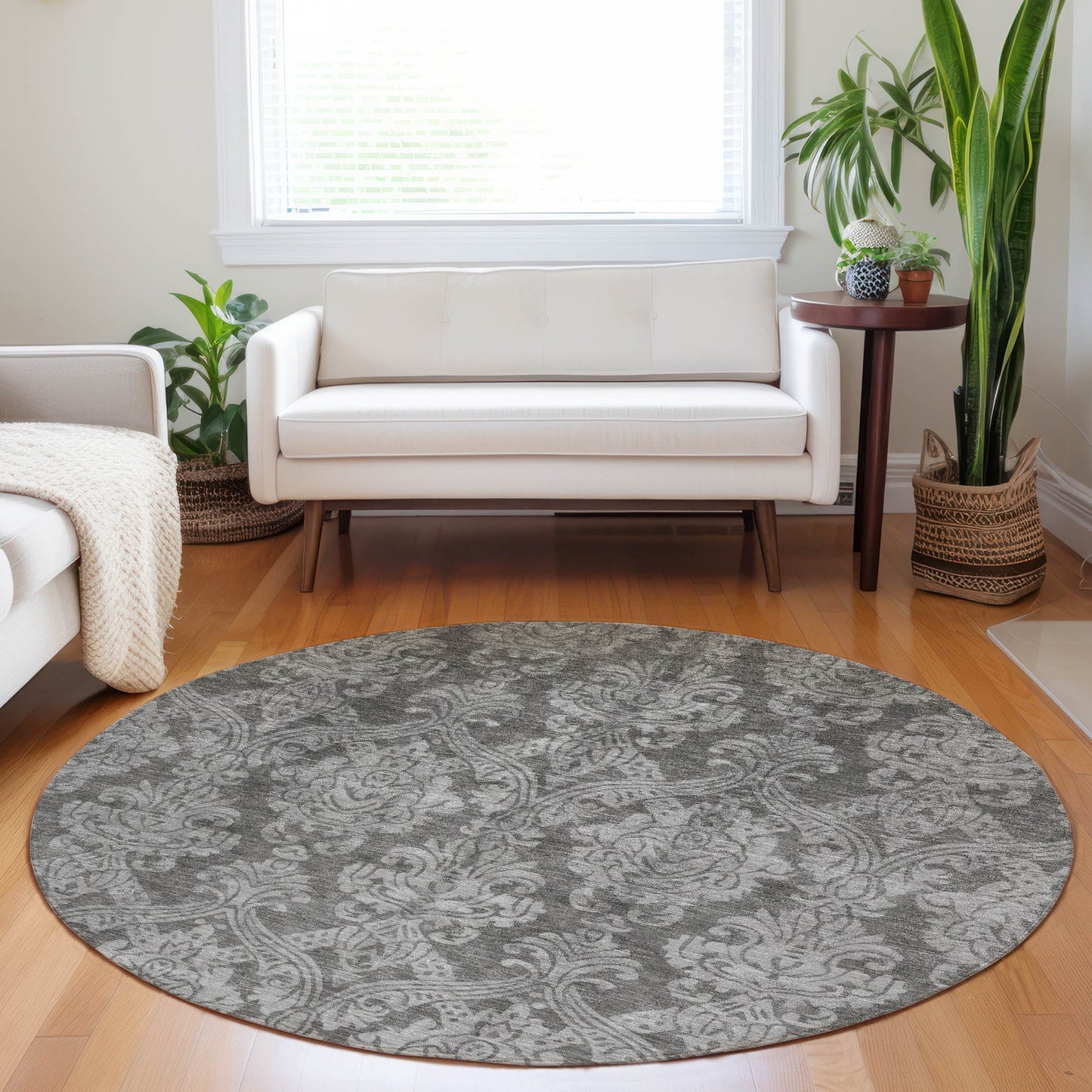Addison Rugs Chantille ACN1659GY 8 x 8 (ft) Loomed Polyester Gray Round Indoor/Outdoor Machine washable Pet Friendly Area rug