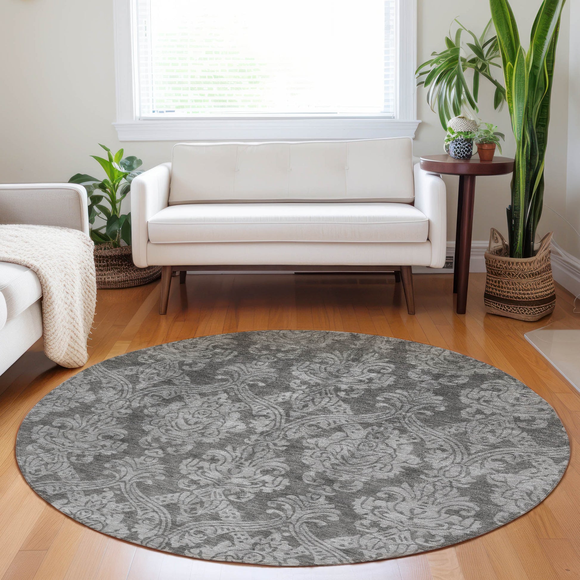 Addison Rugs Chantille ACN1659GY 8 x 8 (ft) Loomed Polyester Gray Round Indoor/Outdoor Machine washable Pet Friendly Area rug