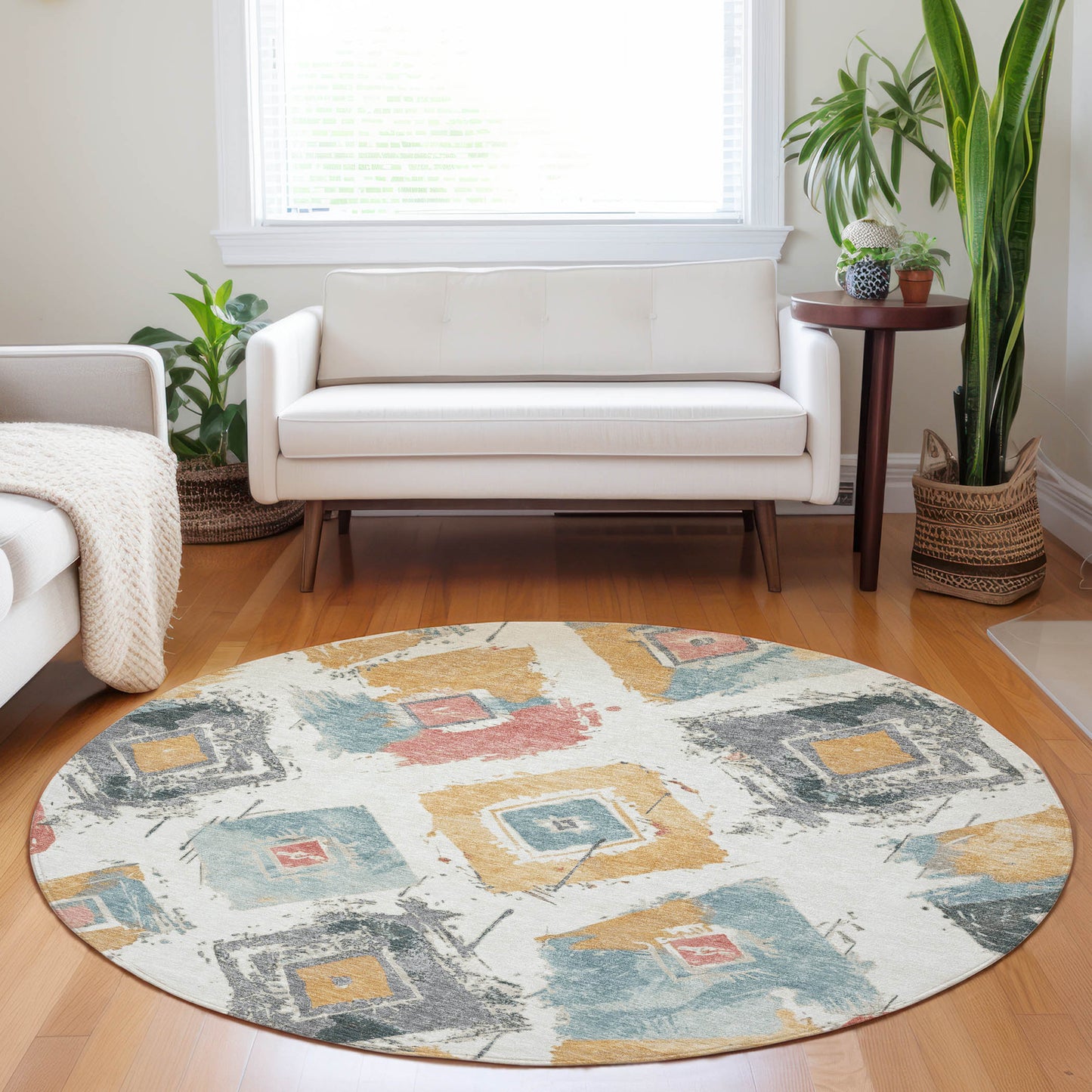 Addison Rugs Chantille ACN1669IV 8 x 8 (ft) Loomed Polyester Ivory Round Indoor/Outdoor Machine washable Pet Friendly Area rug