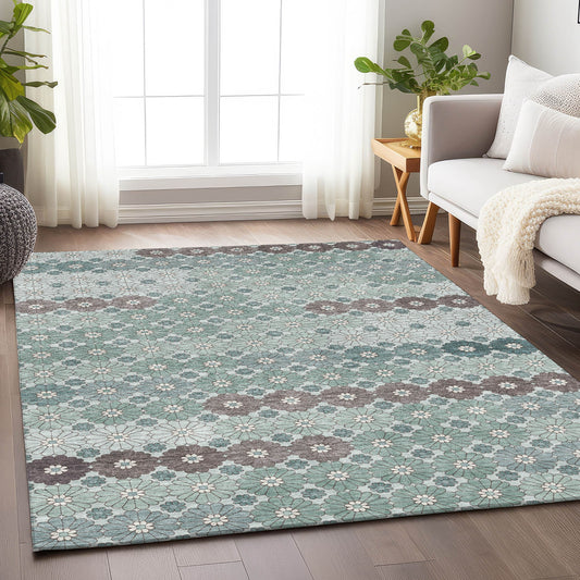 Addison Rugs Chantille ACN1678TE 8 x 10 (ft) Loomed Polyester Teal Rectangular Indoor/Outdoor Machine washable Pet Friendly Area rug