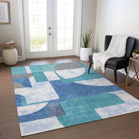Addison Rugs Chantille ACN1692TE 9 x 12 (ft) Loomed Polyester Teal Rectangular Indoor/Outdoor Machine washable Pet Friendly Area rug