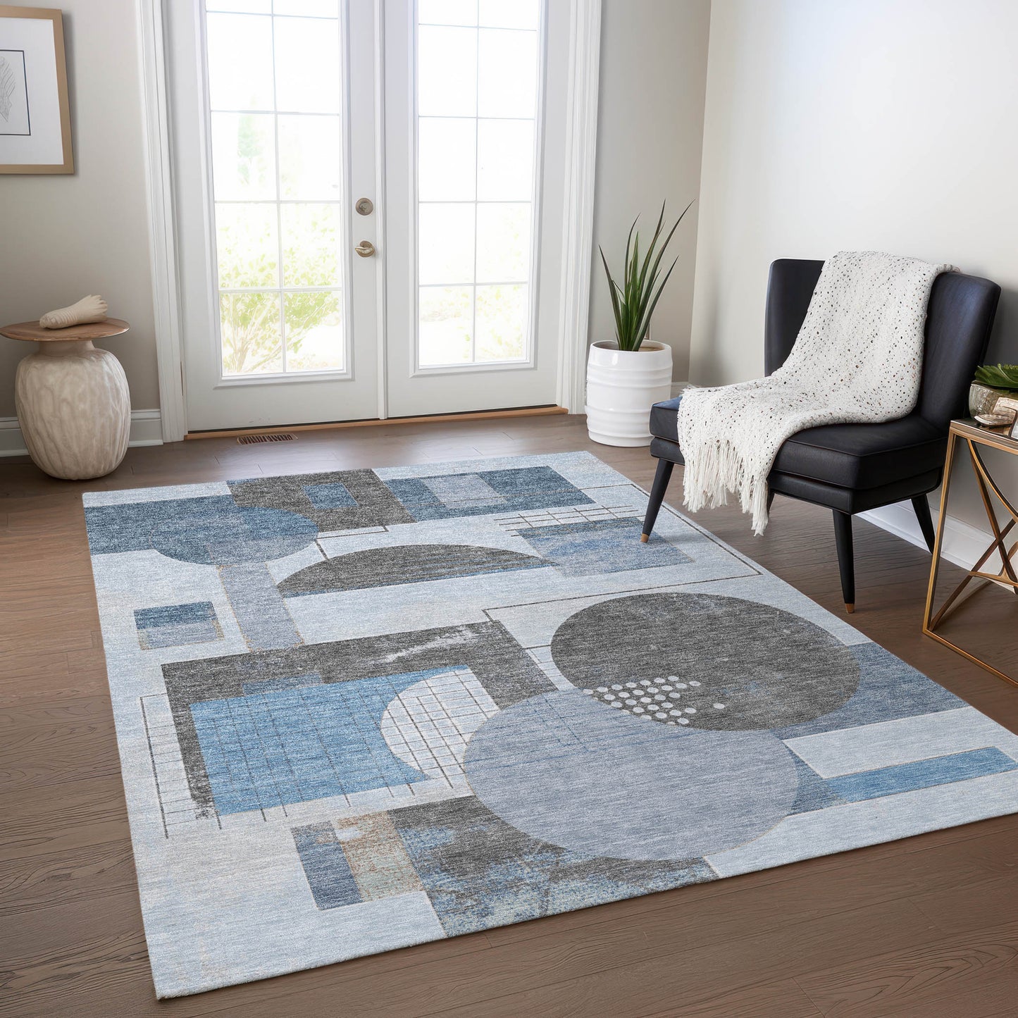Addison Rugs Chantille ACN1695BU 8 x 10 (ft) Loomed Polyester Blue Rectangular Indoor/Outdoor Machine washable Pet Friendly Area rug