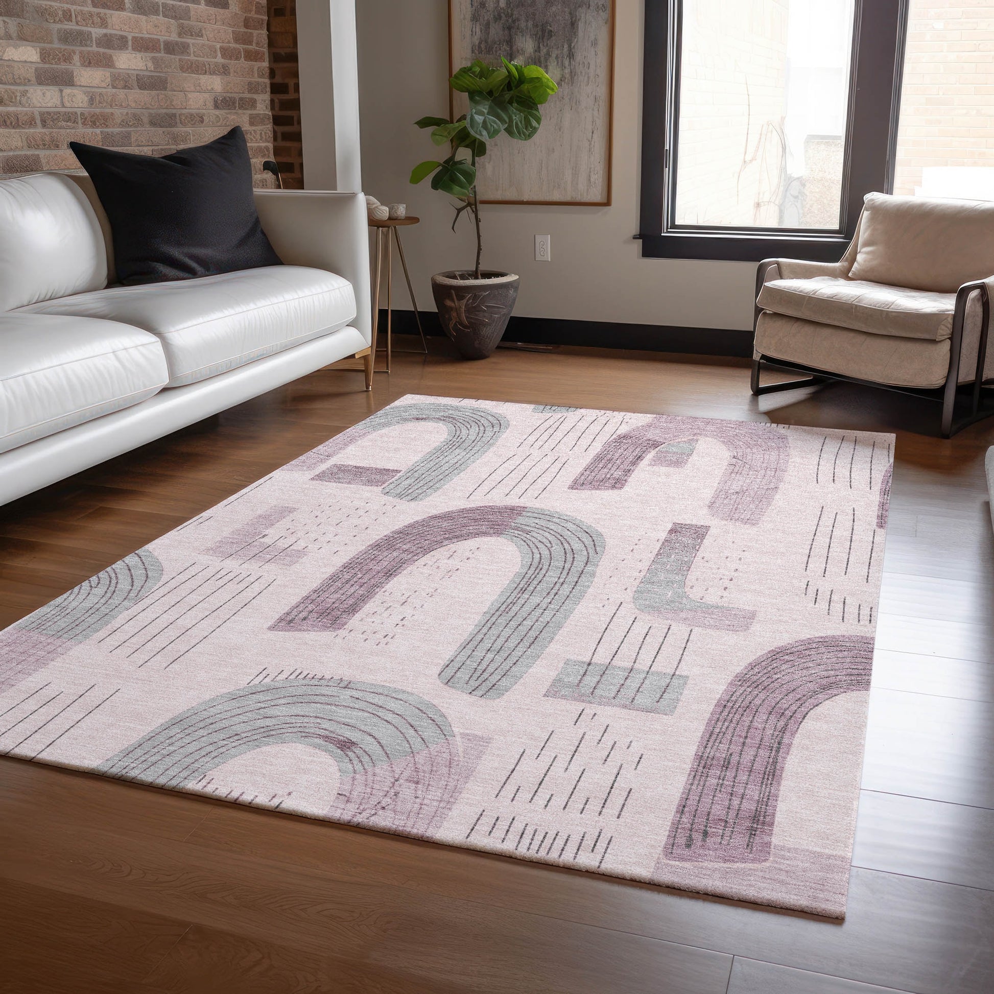 Addison Rugs Chantille ACN1698PI 9 x 12 (ft) Loomed Polyester Pink Rectangular Indoor/Outdoor Machine washable Pet Friendly Area rug