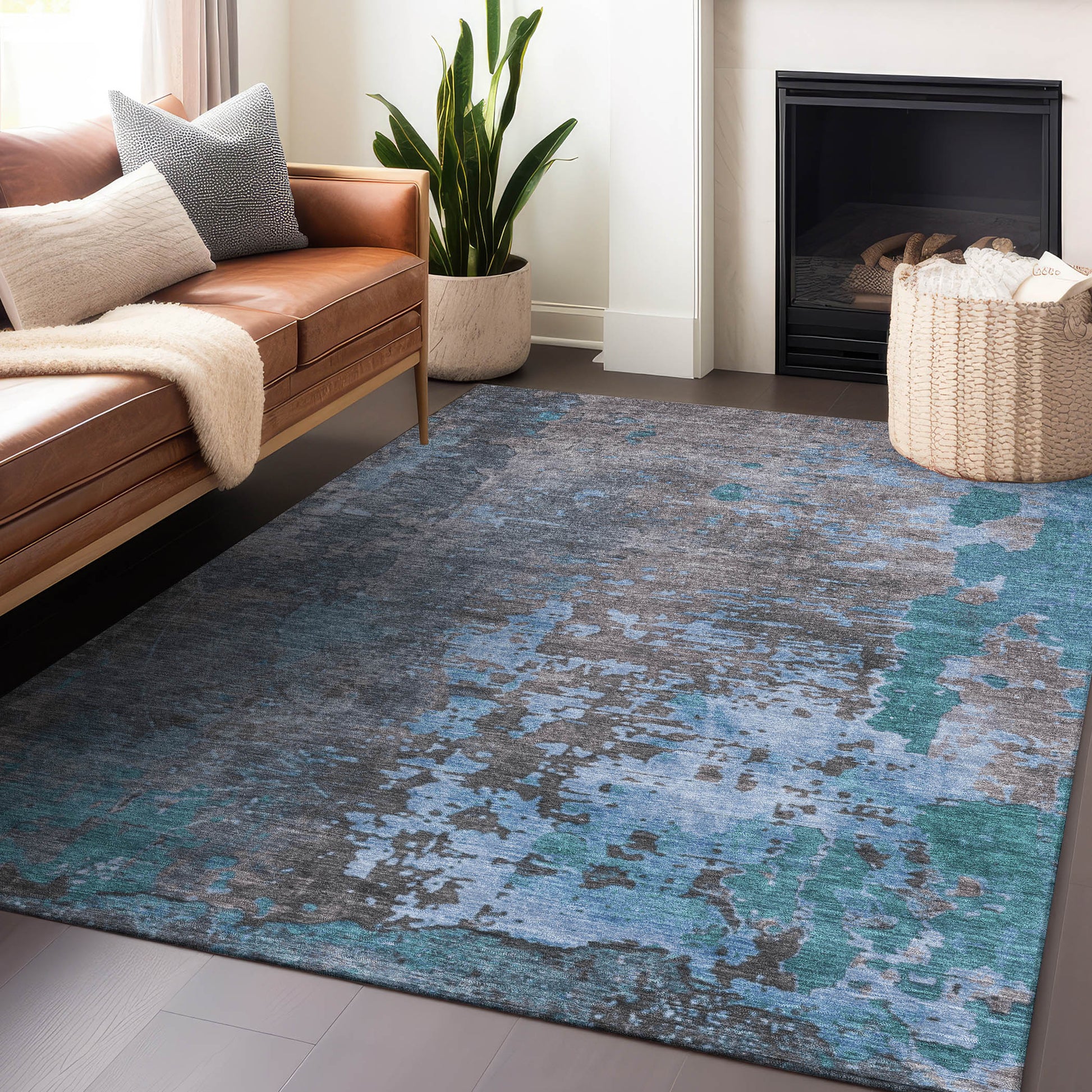 Addison Rugs Chantille ACN1702TE 8 x 10 (ft) Loomed Polyester Teal Rectangular Indoor/Outdoor Machine washable Pet Friendly Area rug