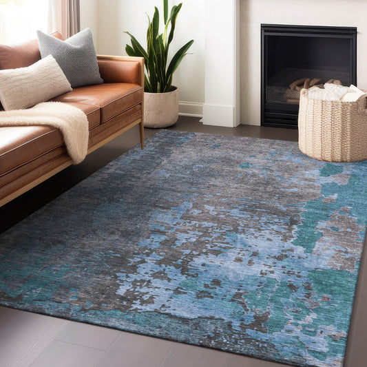 Addison Rugs Chantille ACN1702TE 8 x 10 (ft) Loomed Polyester Teal Rectangular Indoor/Outdoor Machine washable Pet Friendly Area rug