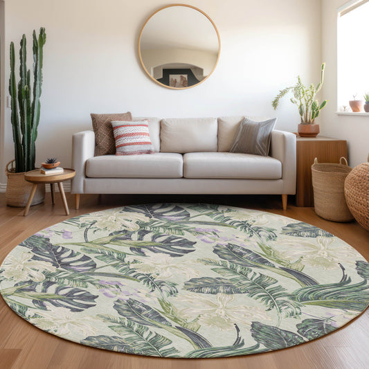 Addison Rugs Chantille ACN1708AL 8 x 8 (ft) Loomed Polyester Aloe Round Indoor/Outdoor Machine washable Pet Friendly Area rug