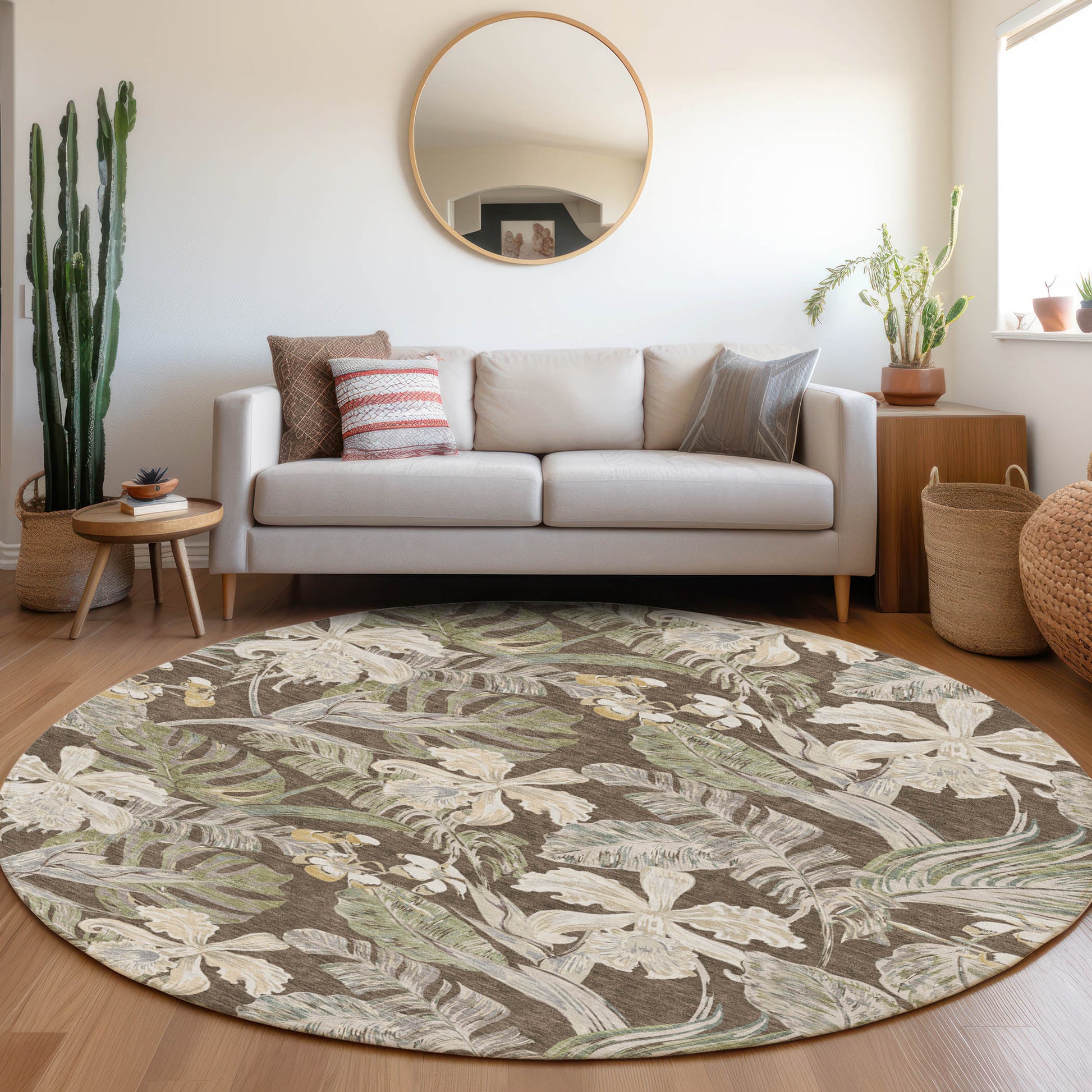 Addison Rugs Chantille ACN1708BR 8 x 8 (ft) Loomed Polyester Brown Round Indoor/Outdoor Machine washable Pet Friendly Area rug