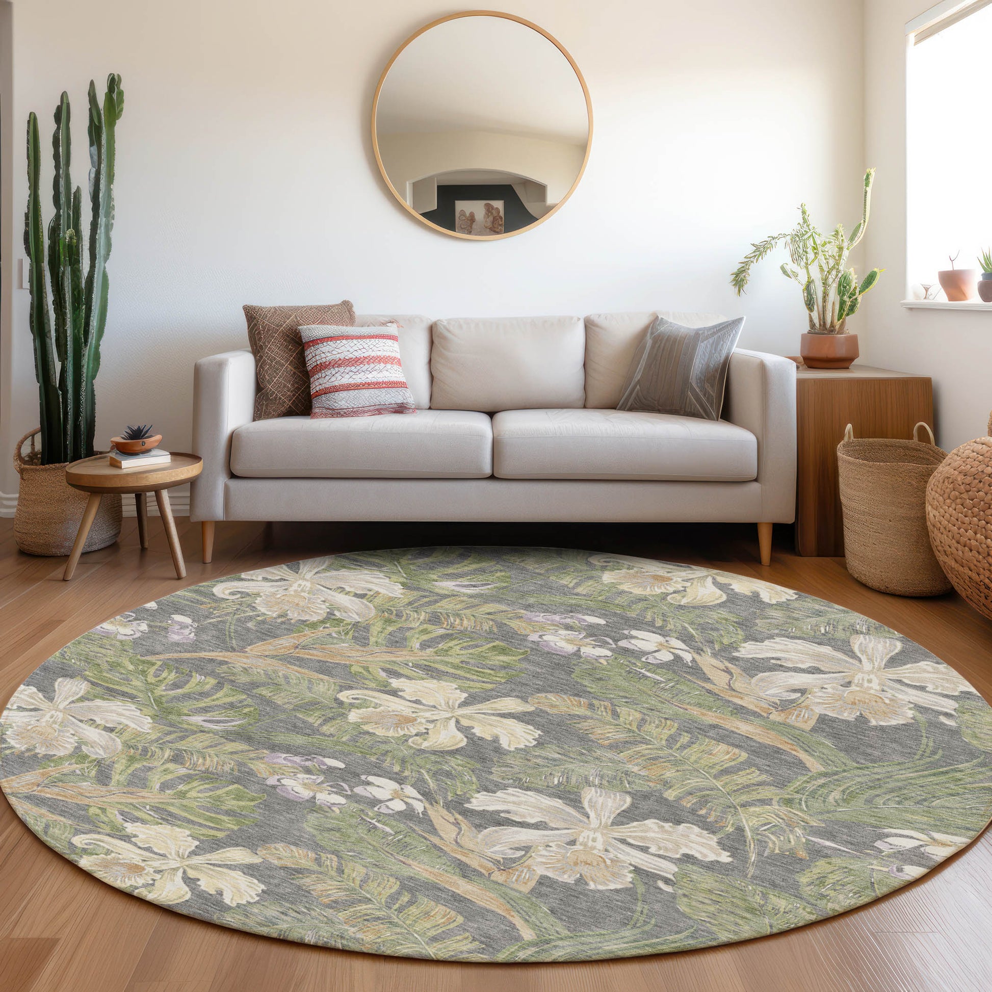 Addison Rugs Chantille ACN1708GY 8 x 8 (ft) Loomed Polyester Gray Round Indoor/Outdoor Machine washable Pet Friendly Area rug