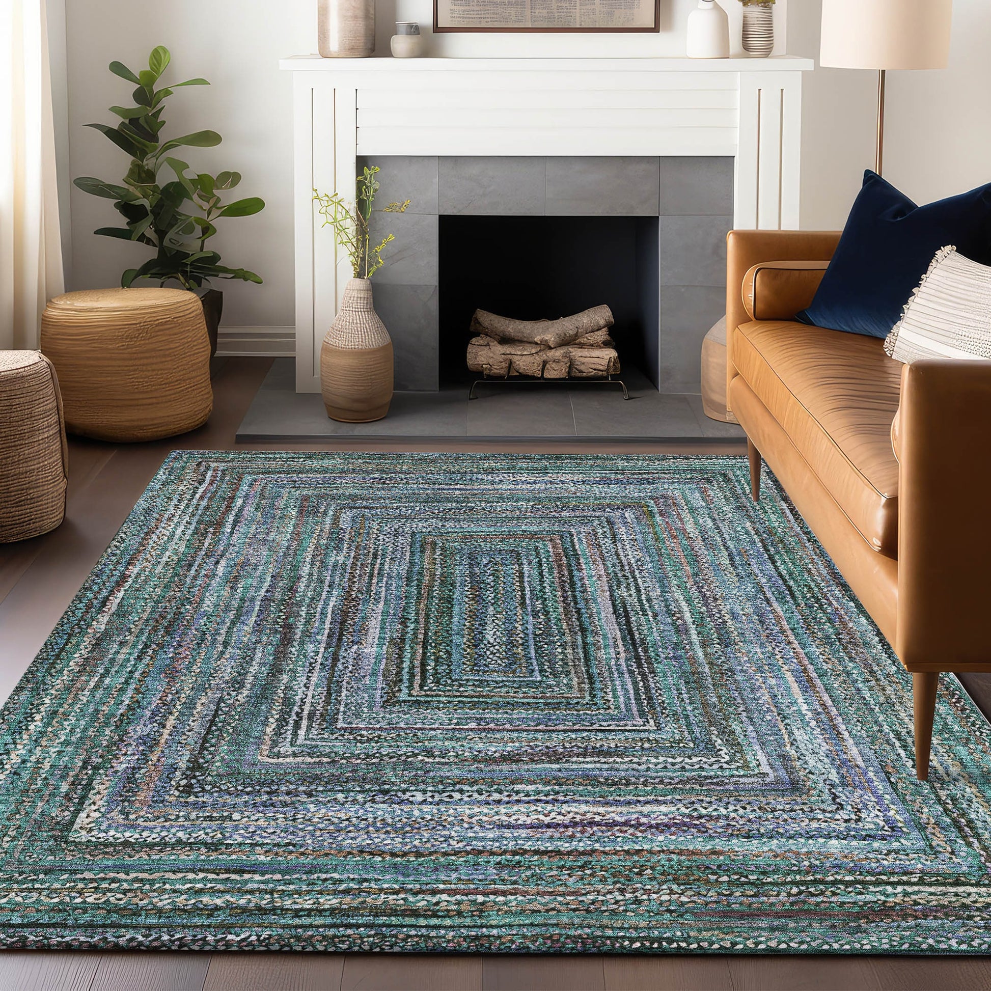 Addison Rugs Chantille ACN1725TE 8 x 10 (ft) Loomed Polyester Teal Rectangular Indoor/Outdoor Machine washable Pet Friendly Area rug