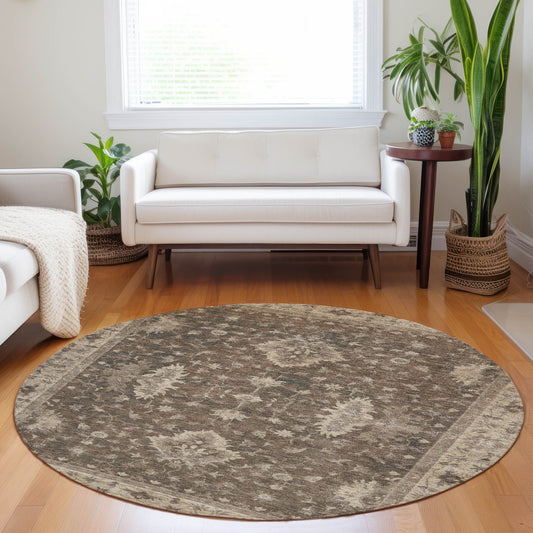 Addison Rugs Chantille ACN1739BR 8 x 8 (ft) Loomed Polyester Brown Round Indoor/Outdoor Machine washable Pet Friendly Area rug