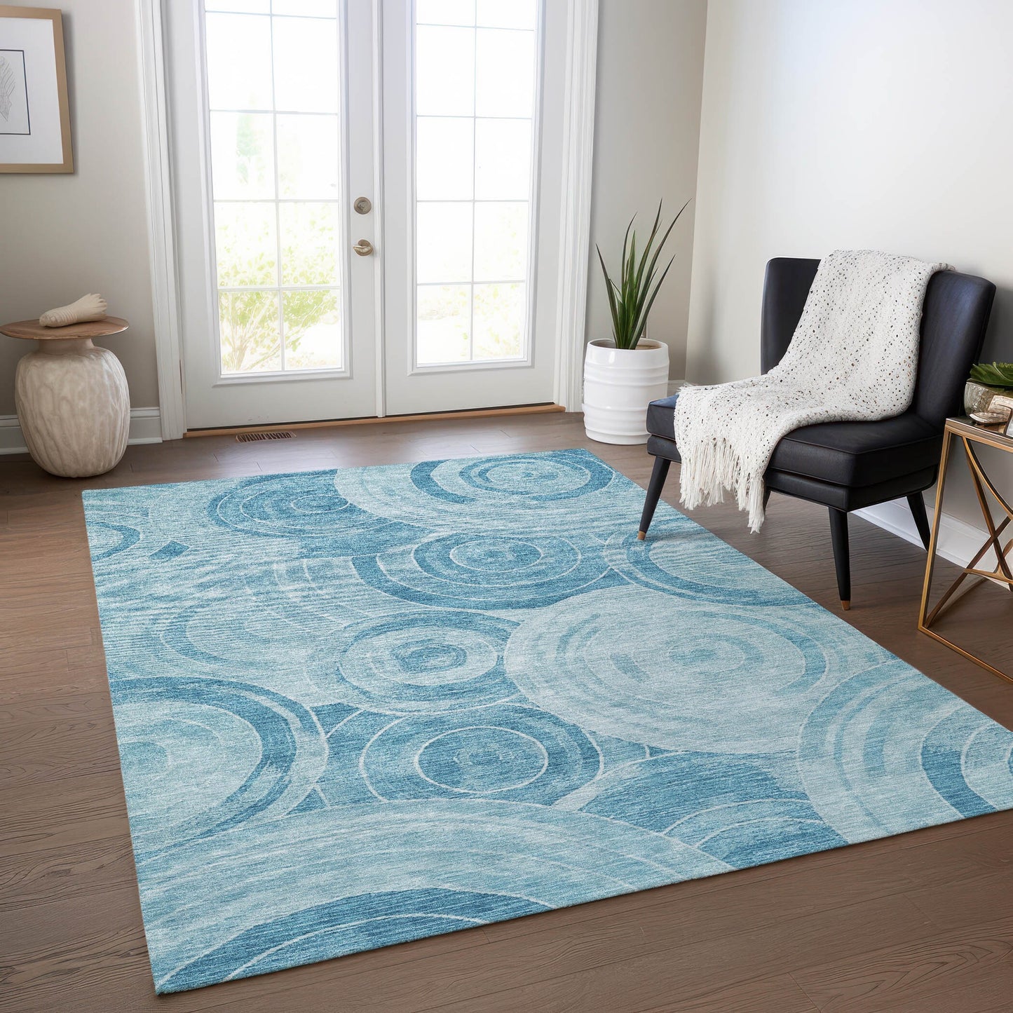 Addison Rugs Chantille ACN1750DN 9 x 12 (ft) Loomed Polyester Denim Rectangular Indoor/Outdoor Machine washable Pet Friendly Area rug