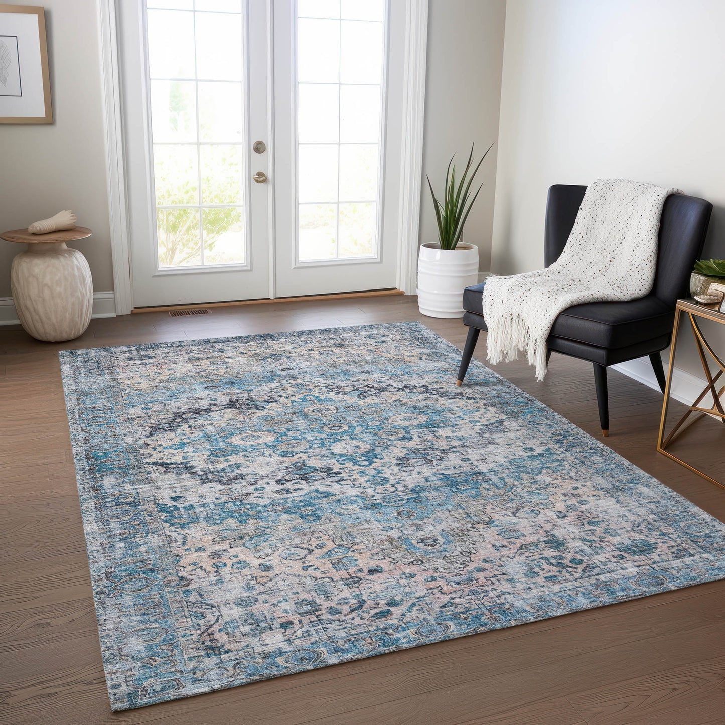Addison Rugs Chantille ACN1755BU 8 x 10 (ft) Loomed Polyester Blue Rectangular Indoor/Outdoor Machine washable Pet Friendly Area rug