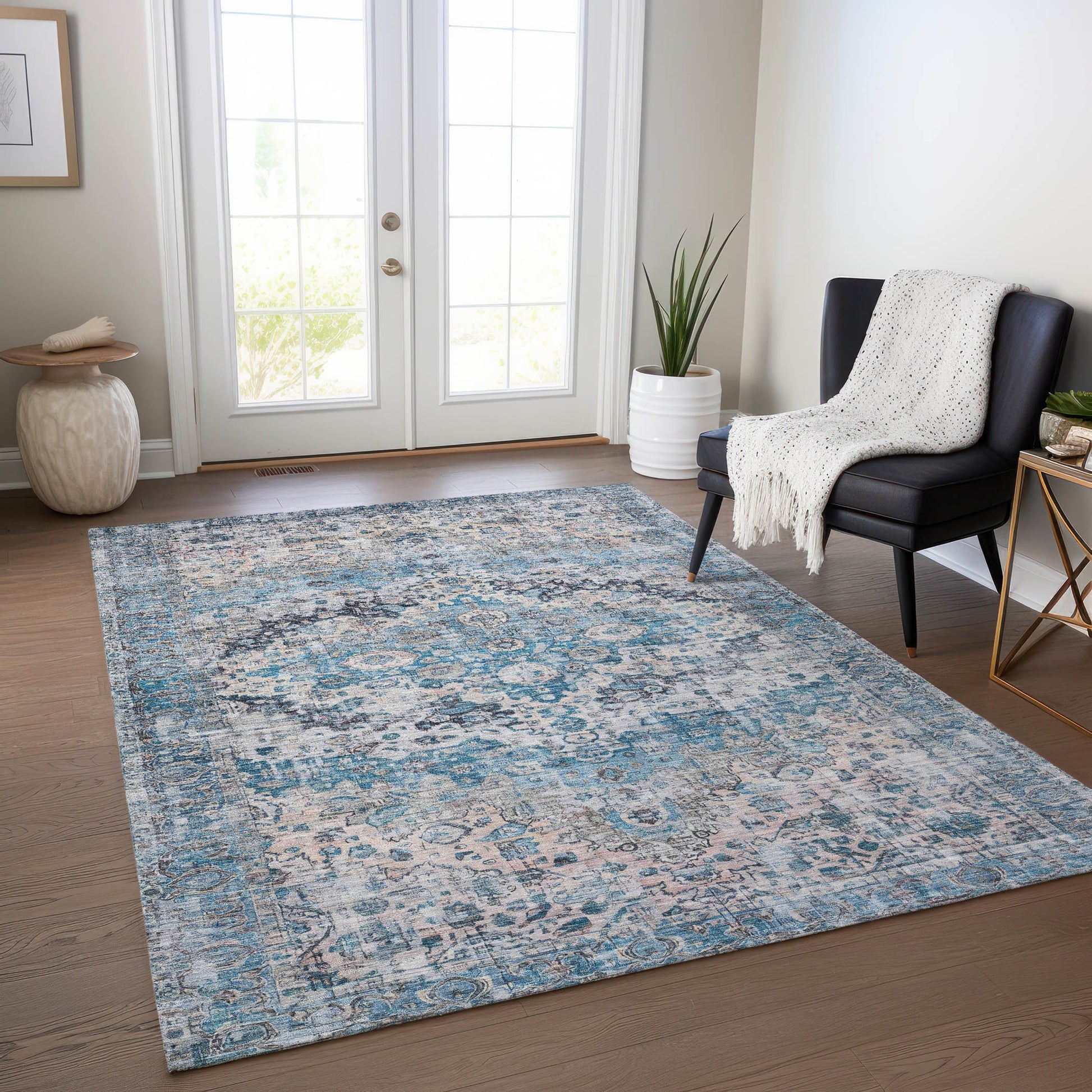 Addison Rugs Chantille ACN1755BU 8 x 10 (ft) Loomed Polyester Blue Rectangular Indoor/Outdoor Machine washable Pet Friendly Area rug