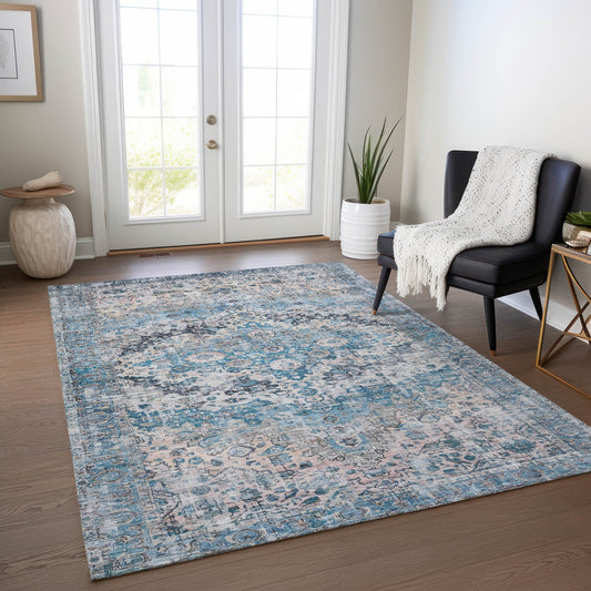 Addison Rugs Chantille ACN1755BU 8 x 10 (ft) Loomed Polyester Blue Rectangular Indoor/Outdoor Machine washable Pet Friendly Area rug