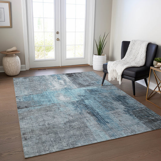 Addison Rugs Chantille ACN1759BU 9 x 12 (ft) Loomed Polyester Blue Rectangular Indoor/Outdoor Machine washable Pet Friendly Area rug