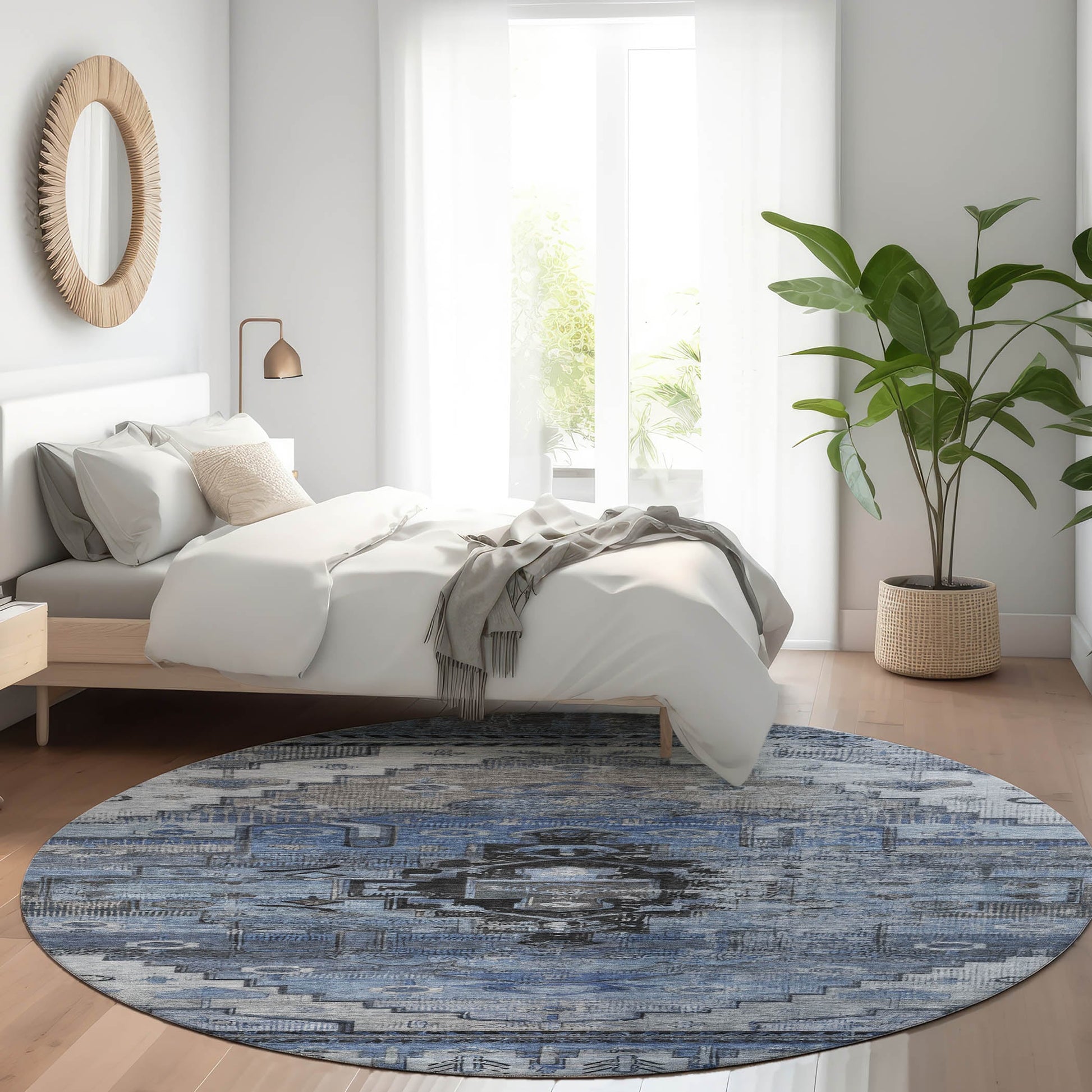 Addison Rugs Chantille ACN1776BU 8 x 8 (ft) Loomed Polyester Blue Round Indoor/Outdoor Machine washable Pet Friendly Area rug