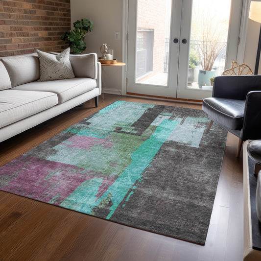 Addison Rugs Chantille ACN1779TE 8 x 10 (ft) Loomed Polyester Teal Rectangular Indoor/Outdoor Machine washable Pet Friendly Area rug