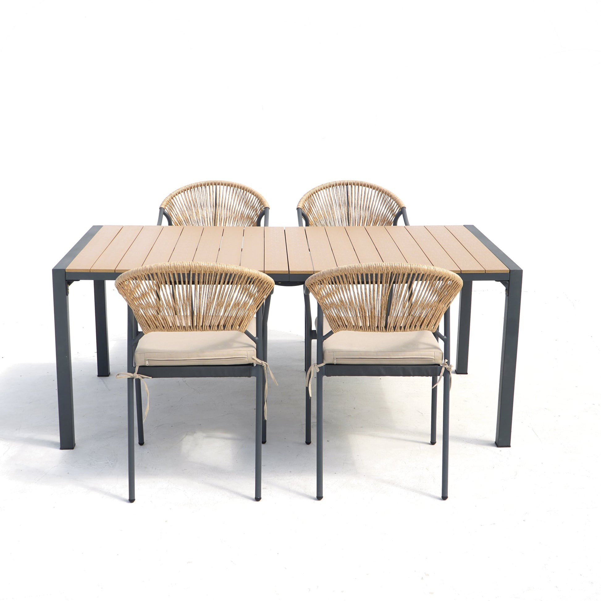 Deko Living 7 -Piece Black Patio Dining Set Steel Rectangle Table with 6 Yellow Cushions Stationary Chairs