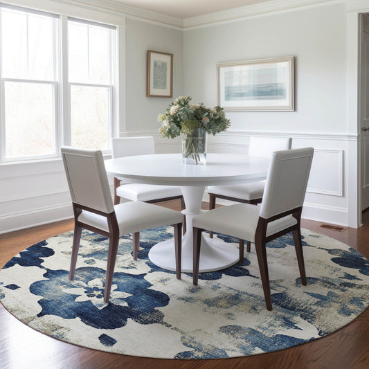 Addison Rugs Chantille ACN1802NA 8 x 8 (ft) Loomed Polyester Navy Round Indoor/Outdoor Machine washable Pet Friendly Area rug