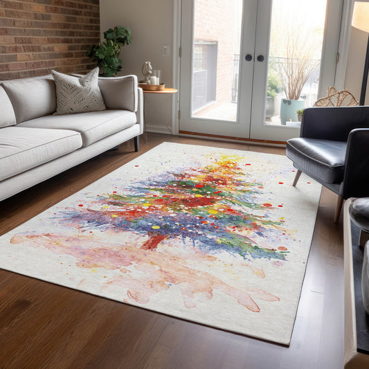 Addison Rugs Chantille ACN1809IV 9 x 12 (ft) Loomed Polyester Ivory Rectangular Indoor/Outdoor Machine washable Pet Friendly Area rug