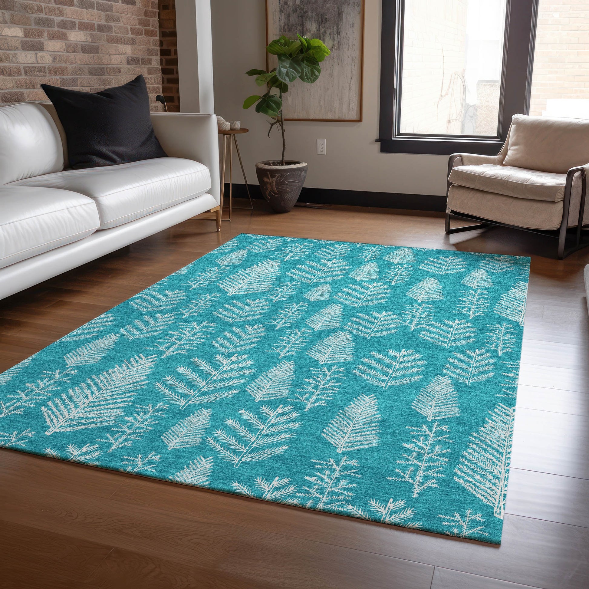 Addison Rugs Chantille ACN1813TE 9 x 12 (ft) Loomed Polyester Teal Rectangular Indoor/Outdoor Machine washable Pet Friendly Area rug
