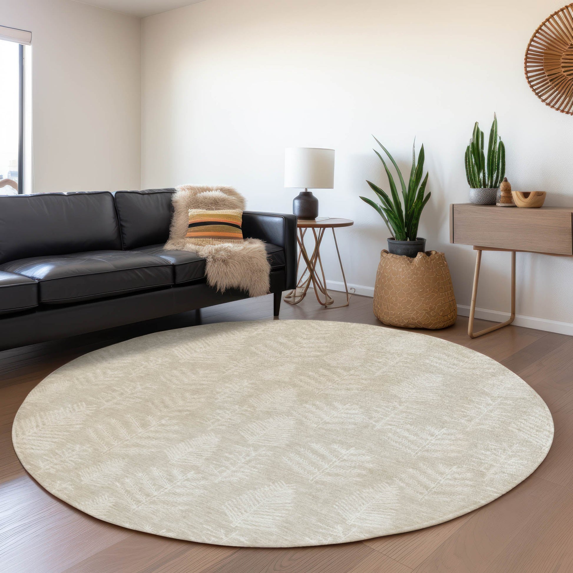Addison Rugs Chantille ACN1813BG 8 x 8 (ft) Loomed Polyester Beige Round Indoor/Outdoor Machine washable Pet Friendly Area rug