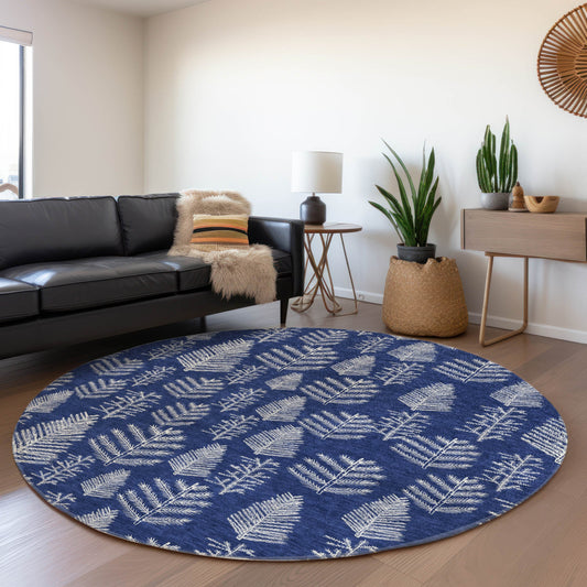 Addison Rugs Chantille ACN1813NA 8 x 8 (ft) Loomed Polyester Navy Round Indoor/Outdoor Machine washable Pet Friendly Area rug