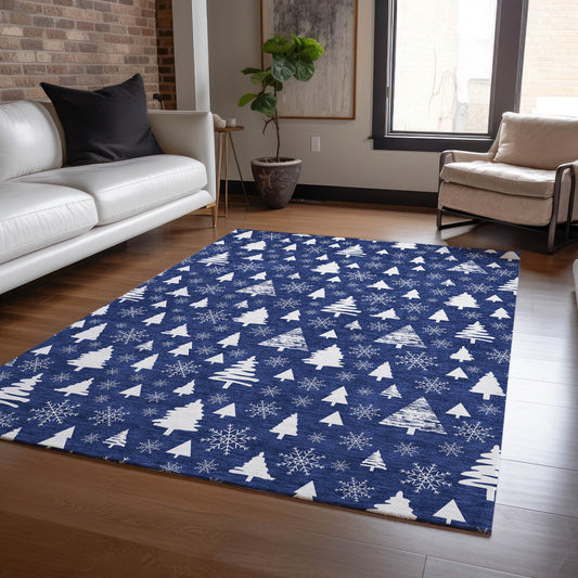 Addison Rugs Chantille ACN1815NA 9 x 12 (ft) Loomed Polyester Navy Rectangular Indoor/Outdoor Machine washable Pet Friendly Area rug