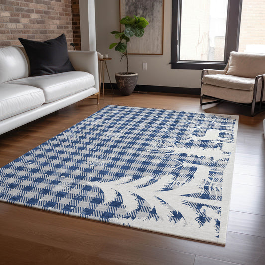 Addison Rugs Chantille ACN1824BU 8 x 10 (ft) Loomed Polyester Blue Rectangular Indoor/Outdoor Machine washable Pet Friendly Area rug