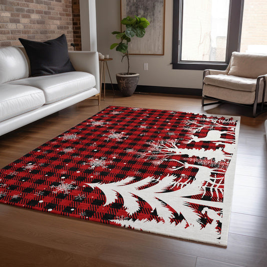 Addison Rugs Chantille ACN1824RD 9 x 12 (ft) Loomed Polyester Red Rectangular Indoor/Outdoor Machine washable Pet Friendly Area rug