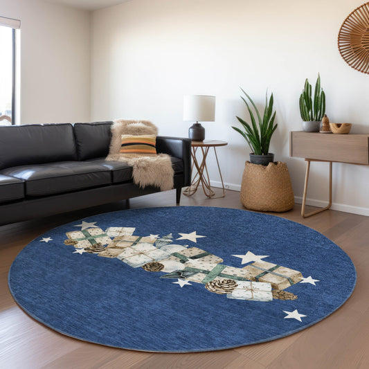 Addison Rugs Chantille ACN1825NA 8 x 8 (ft) Loomed Polyester Navy Round Indoor/Outdoor Machine washable Pet Friendly Area rug