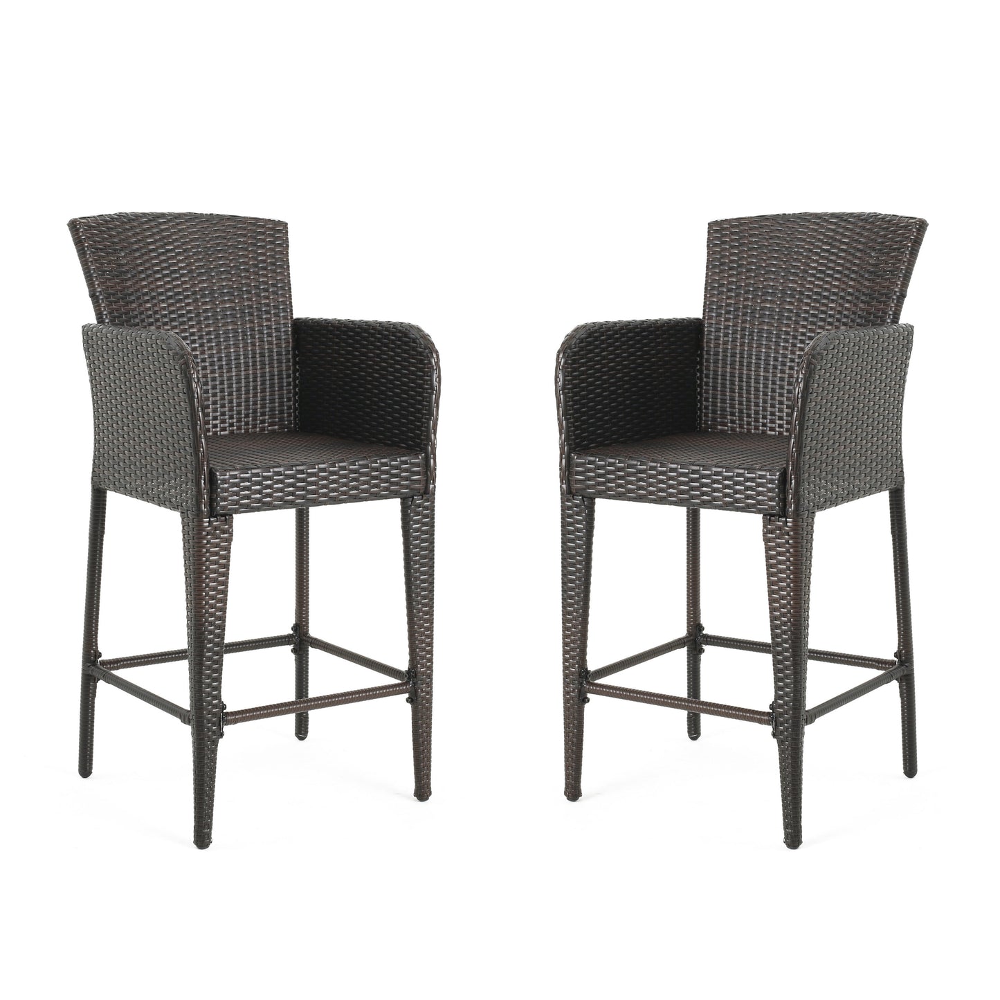Best Selling Home Decor Anaya Set of 2 Wicker Multi Brown Iron Frame Stationary Bar Stool Chair with Brown Solid Seat