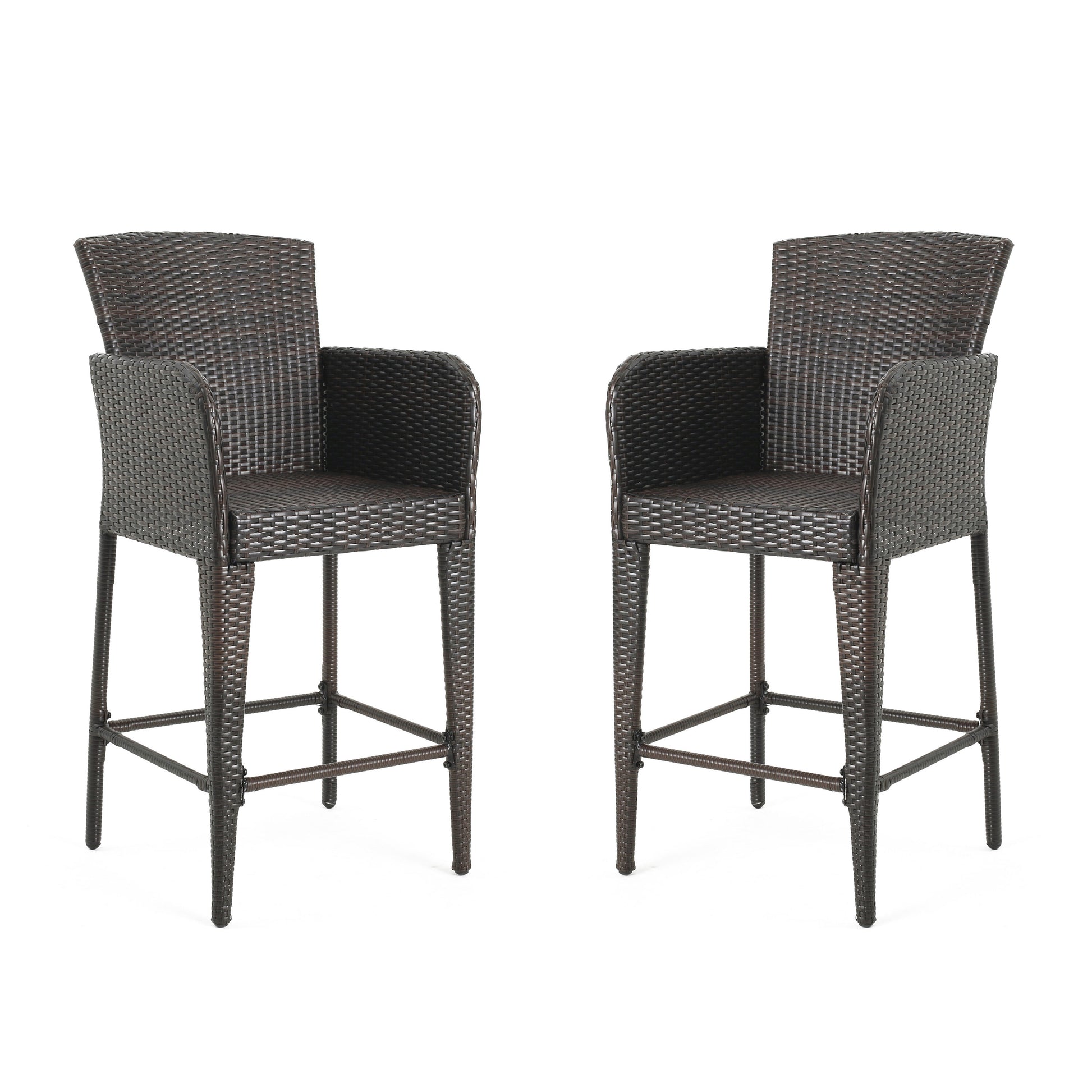 Best Selling Home Decor Anaya Set of 2 Wicker Multi Brown Iron Frame Stationary Bar Stool Chair with Brown Solid Seat