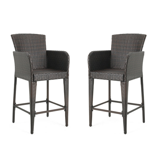 Best Selling Home Decor Anaya Set of 2 Wicker Multi Brown Iron Frame Stationary Bar Stool Chair with Brown Solid Seat