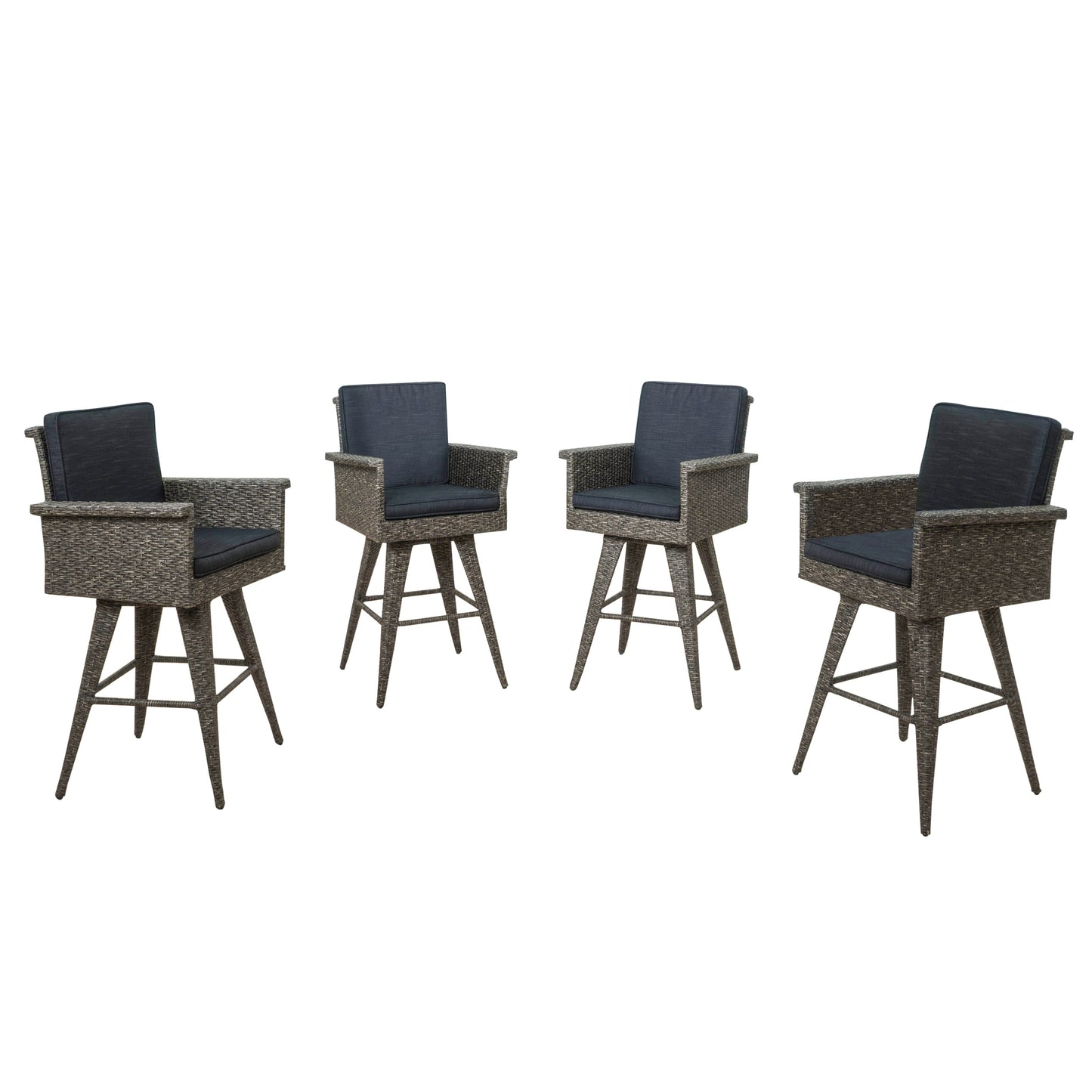 Best Selling Home Decor Puerta Rattan Mixed Black Iron Frame Stationary Bar Stool Chair with Black Cushioned Seat