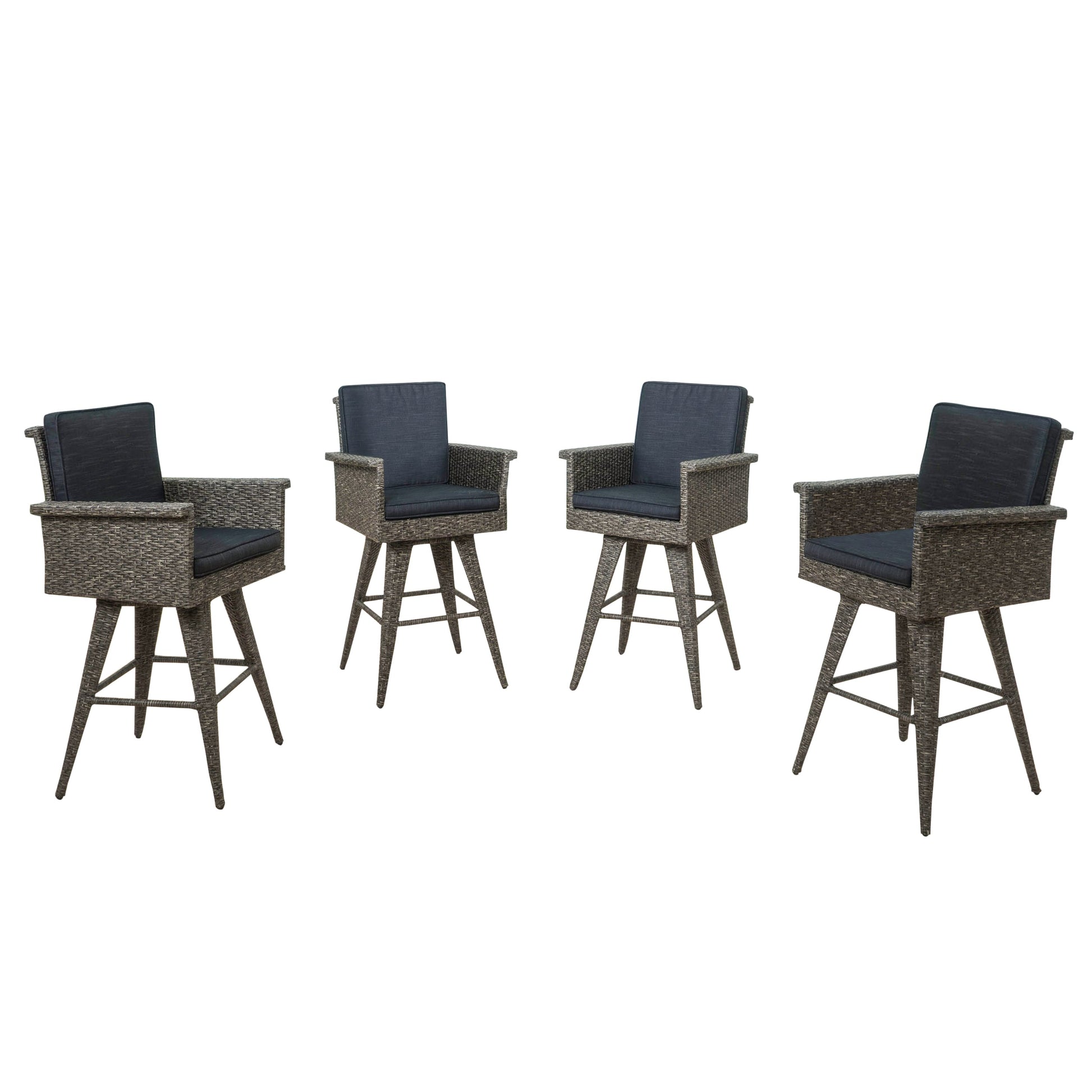 Best Selling Home Decor Puerta Rattan Mixed Black Iron Frame Stationary Bar Stool Chair with Black Cushioned Seat