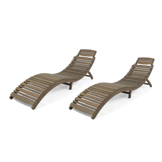 Best Selling Home Decor Lahaina Set of 2 Grey Wood Frame Stationary Chaise Lounge Chair with Gray Slat Seat
