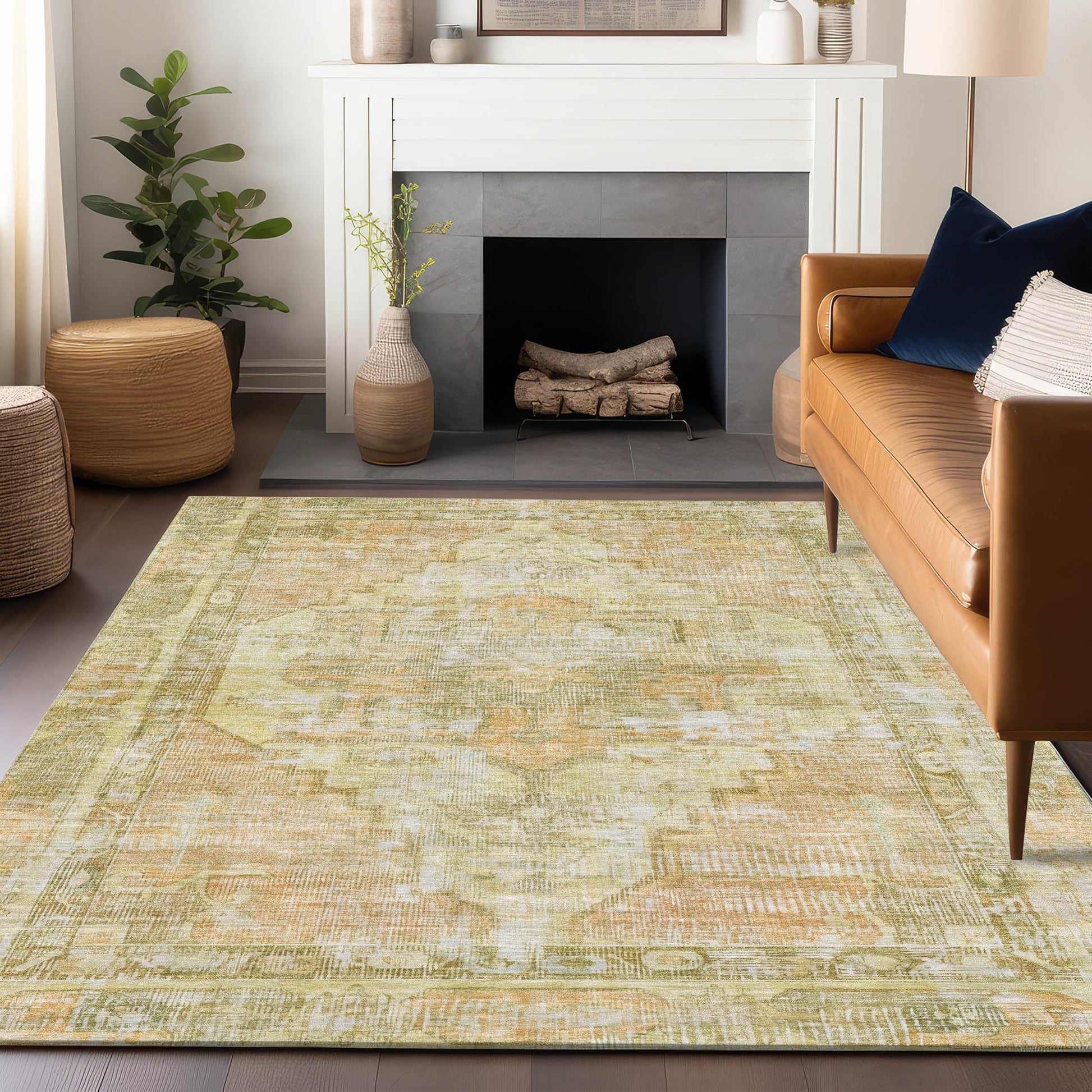 Addison Rugs Chantille ACN1729GO 8 x 10 (ft) Loomed Polyester Gold Rectangular Indoor/Outdoor Machine washable Pet Friendly Area rug