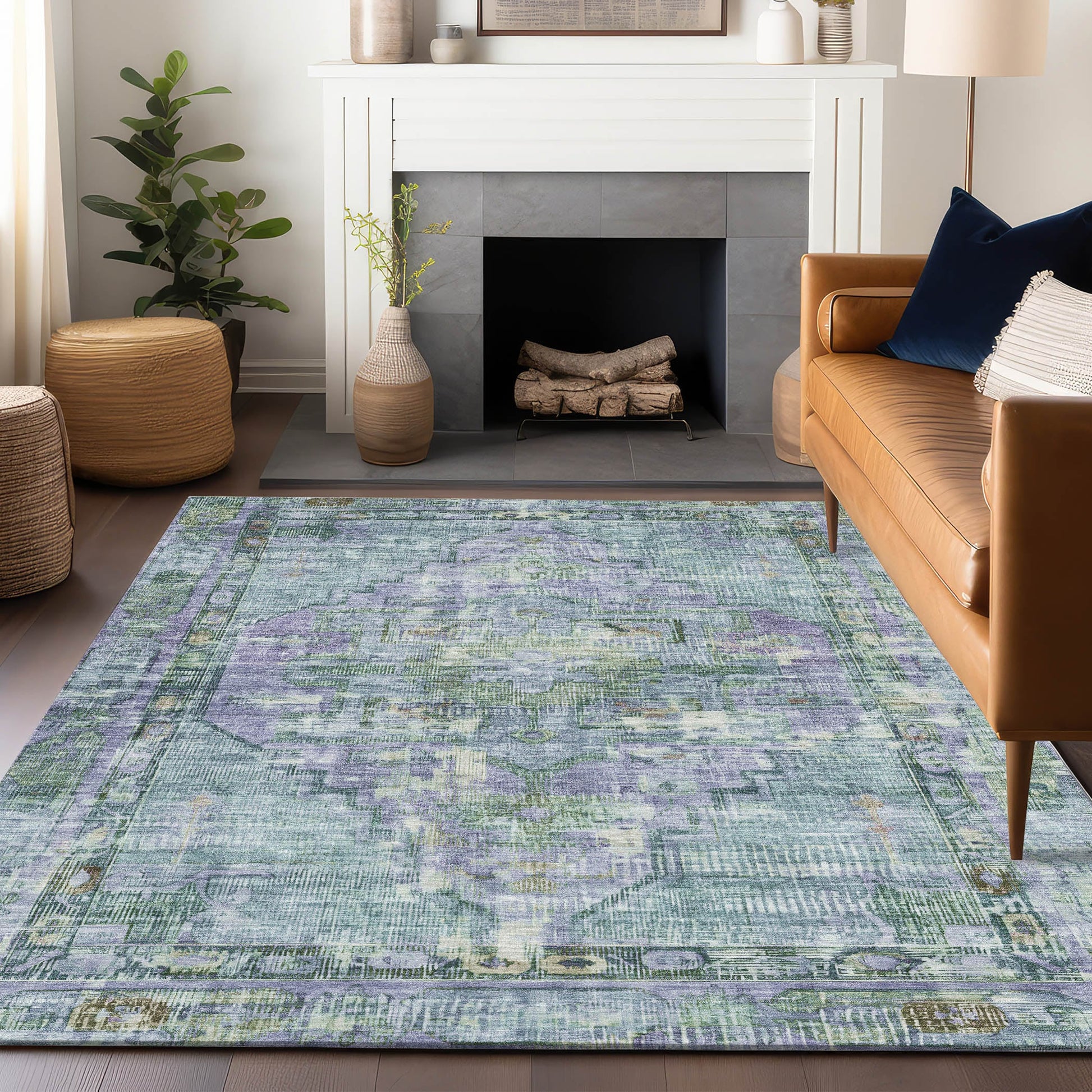 Addison Rugs Chantille ACN1730TE 8 x 10 (ft) Loomed Polyester Teal Rectangular Indoor/Outdoor Machine washable Pet Friendly Area rug