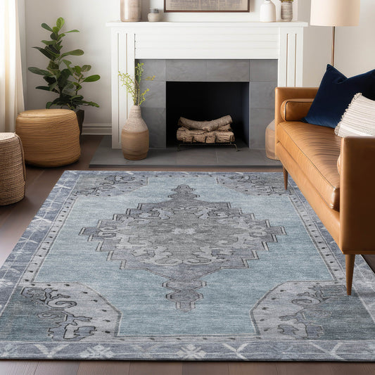 Addison Rugs Chantille ACN1731SK 9 x 12 (ft) Loomed Polyester Sky Rectangular Indoor/Outdoor Machine washable Pet Friendly Area rug