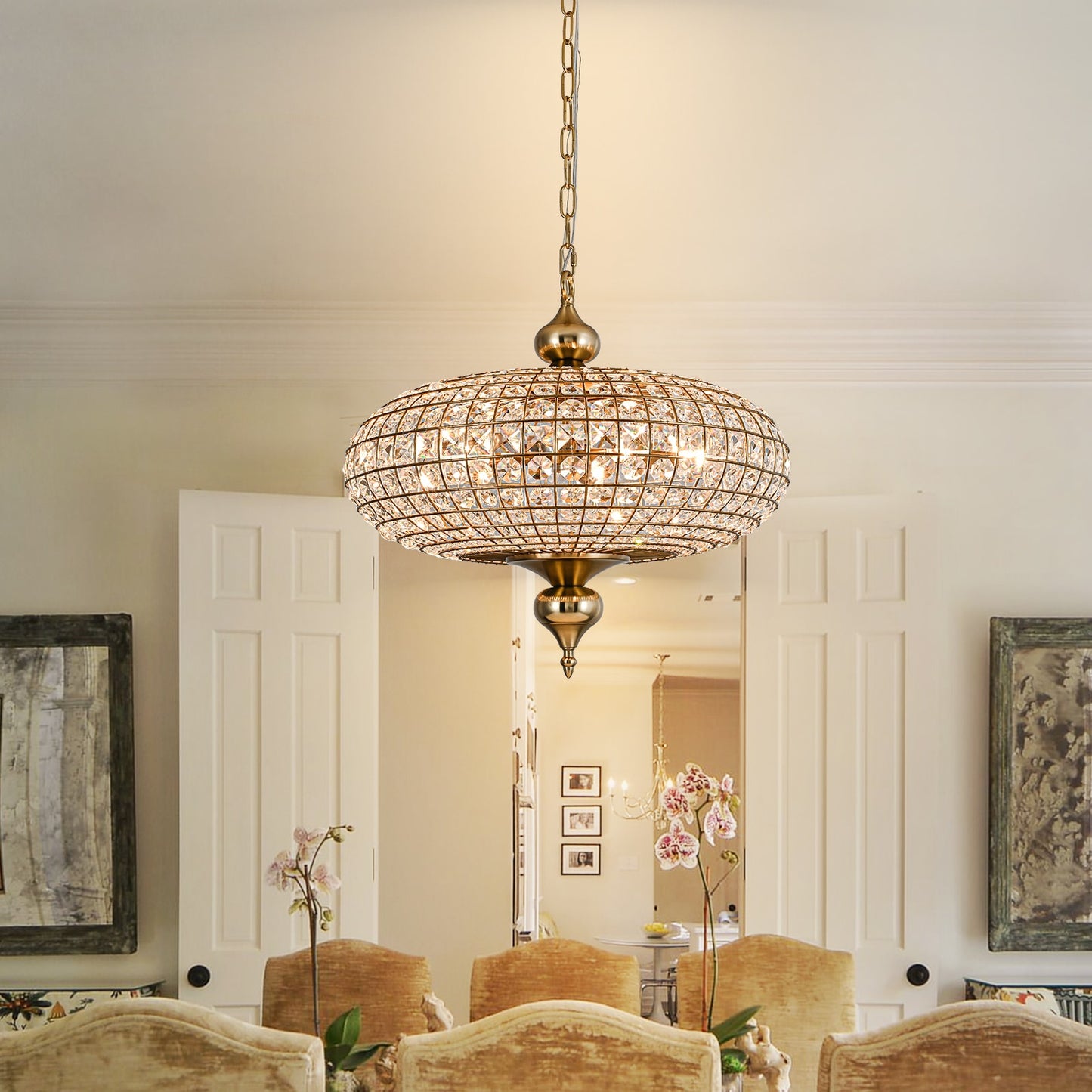 EDISLIVE Hajari 5 -Light Antique Brass French country/cottage Globe Large Hanging Pendant light