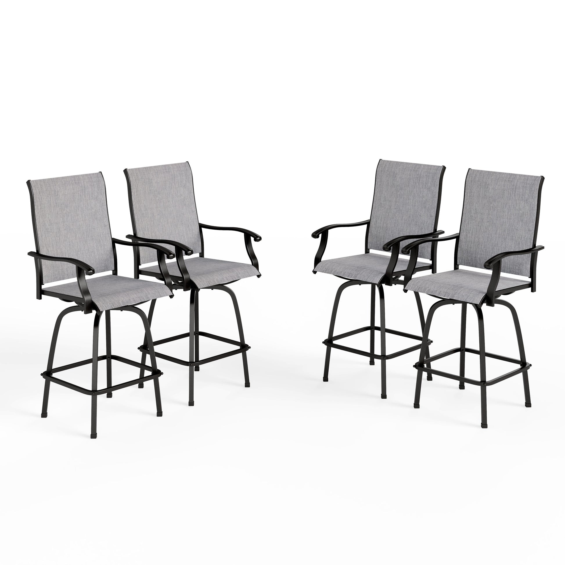 Sunshine Valley Set of 4 Black Steel Frame Swivel Dining Chair with Gray Textilene Solid Seat