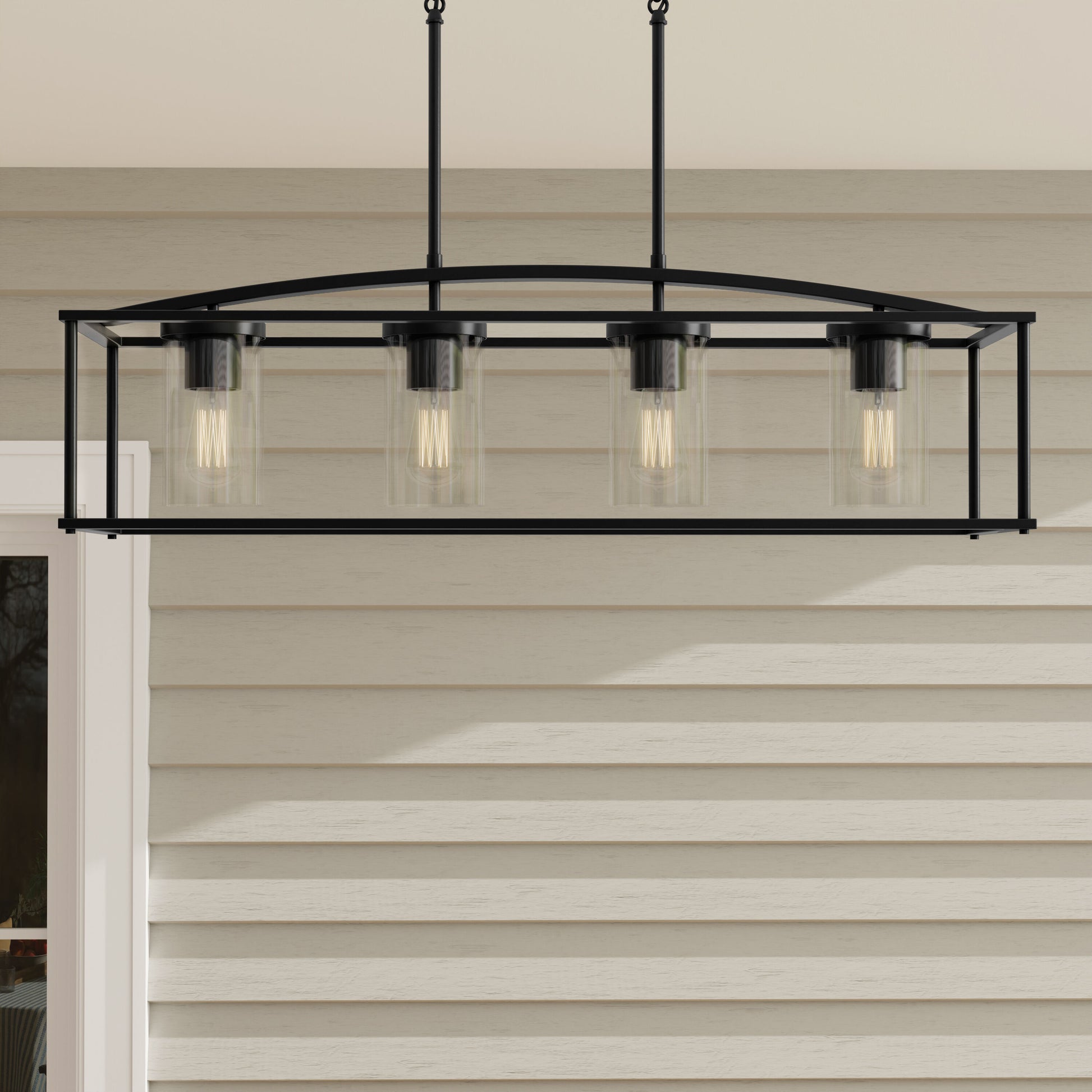 Progress Lighting Swansea 4 -Light Matte Black Outdoor Clear glass Glass Glass Chandelier