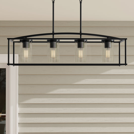 Progress Lighting Swansea 4 -Light Matte Black Outdoor Clear glass Glass Glass Chandelier