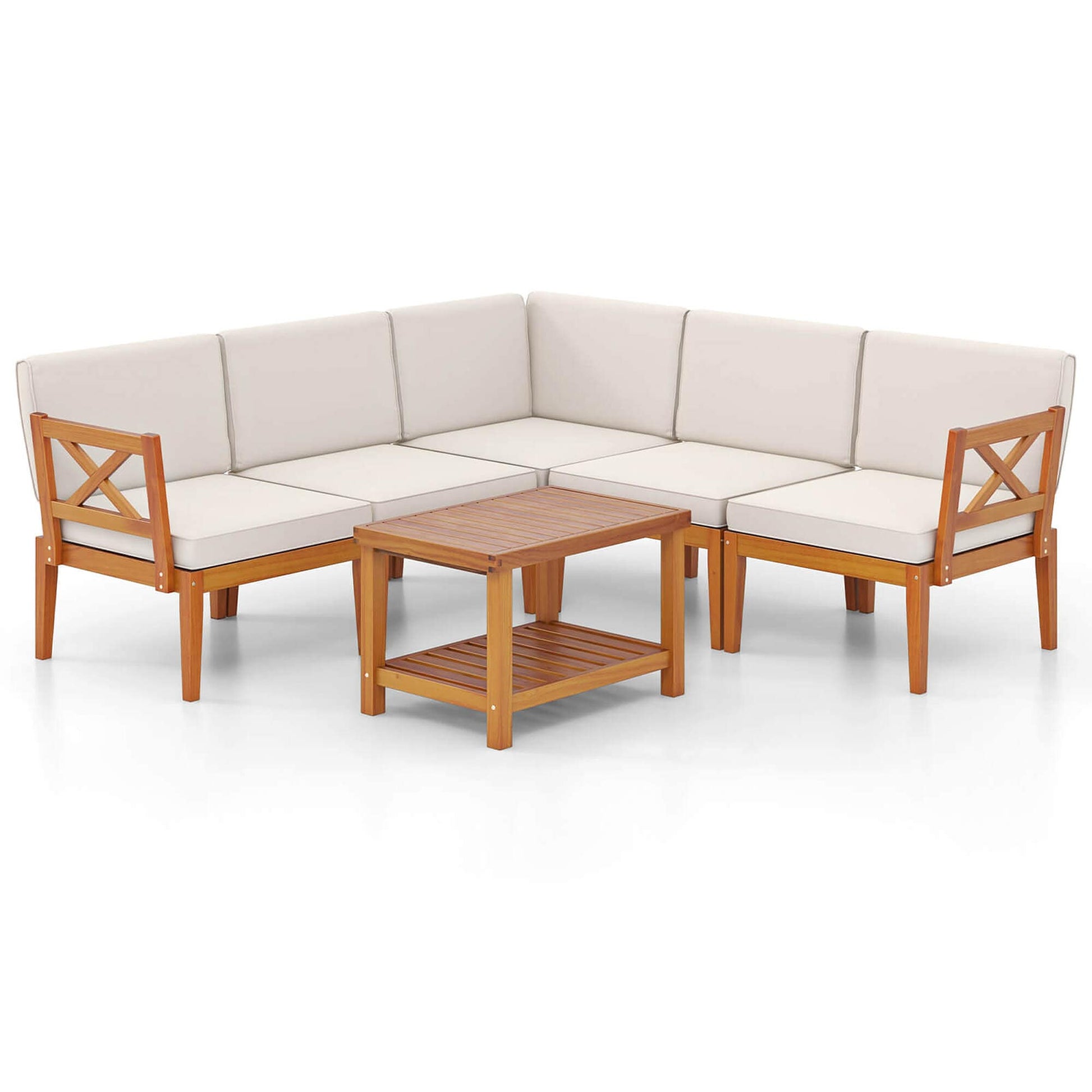 Costway 6 -Piece 3 Patio Sofa Conversation Set with Off-white Cushions